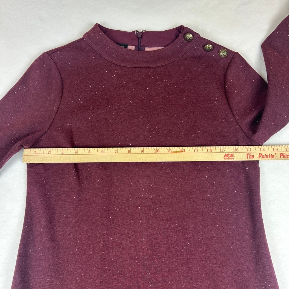 Talbots Womens Burgundy Heathered Knit Mock Neck Button Shoulder Sheath Dress S - Picture 10 of 11